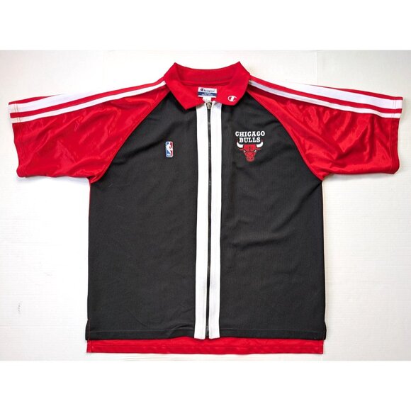 Vintage Chicago Bulls Polo Zip Up Shirt Jacket Mens XL Champion NBA - Picture 1 of 11